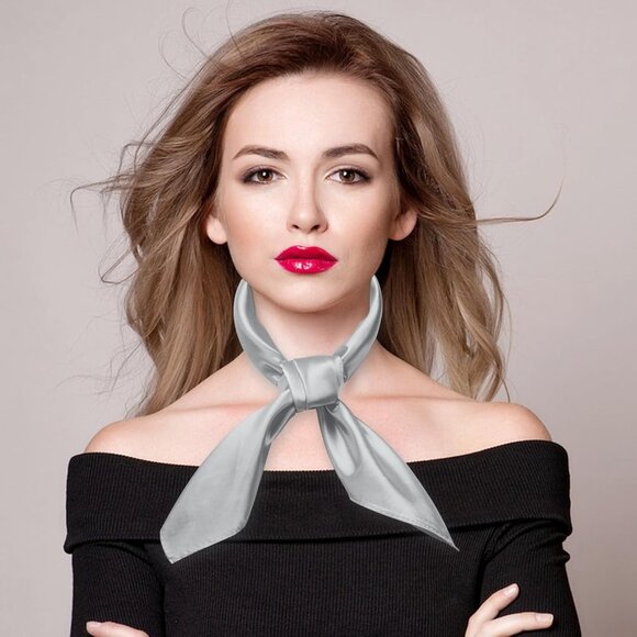 Women's Grey Silk Feeling Scarf 23.6'' Square Satin Scarf Neck Head Bandana - Picture 2 of 7